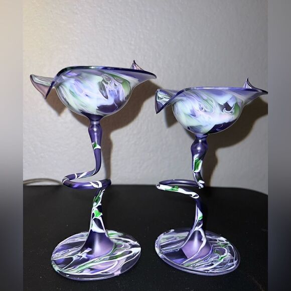 Flame Glow Penco Hand Blown Delicate Candle Holders Art Glass Purple - Picture 3 of 10